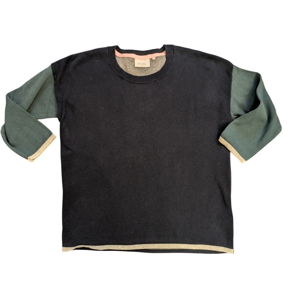 FOIL Geometric Colorblock Knit Sweater 3/4 Sleeve Women's Size S Cotton